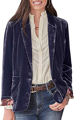 Lazutom Elegante chaqueta de terciopelo de manga larga para mujer, chaqueta con botones y bolsillos, Morado (, L