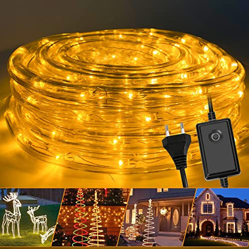 Jopassy LED Lichterschlauch für außen, 50m LED Lichtschlauch mit 9 Leuchtmodi, Lichtschläuche Wasserfest, Lichterkette für Garten Deko, Led schlauch-Warmweiß