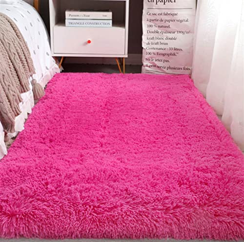 Heavyoff Tapis Doux Salon Tapis Anti Slip Moelleux Chambre Tapis Tapis Shaggy Tapis De Sol Grand pour Couloir Chambre Rose Rouge, 160x230cm