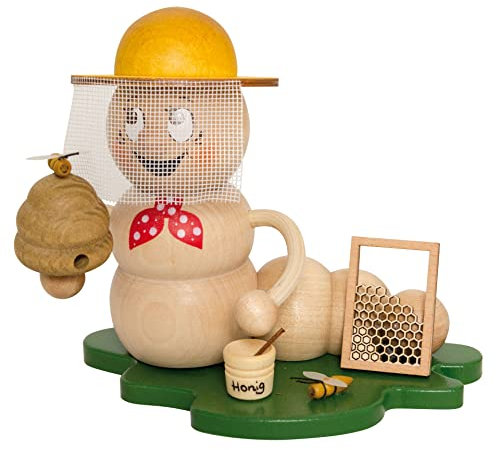 Drechslerei Kuhnert Rauchmann/Räucherfigur - Rauchwurm aus Holz - Rudi & ROSI - Motiv: Imker-Rudi - Höhe: ca. 14cm - Made in Germany