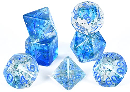 FLASHOWL Transparente kristallfarbene Farbbandwürfel D20 Würfel Dungeons and Dragons Würfelspiele Tischwürfel Polyhedral Roll Play W20 Dice DND RPG MTG Polyhedral Dice (7 Stück Blau)