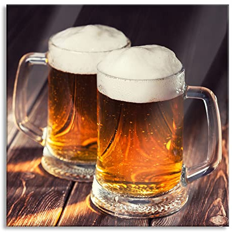 Pixxprint Glasbild, Wandbild auf Echtglas, Zwei Maßkrüge Bier, 50x50 cm, inkl. Aufhängung und Abstandshalter