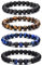 Bracelet œil de tigre pour hommes, ensemble de bracelets de perles en pierre naturelle de 8MM, bracelets extensibles en pierre de lave, réglables, en perles de cristal noir, cadeaux pour hommes