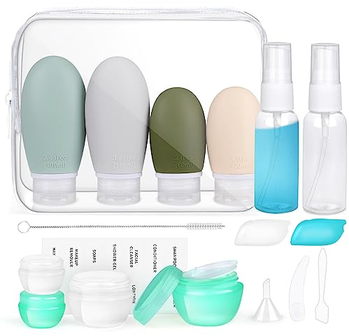 Opret Bottiglie da Viaggio in Silicone 18 Pezzi, 100ml 60ml Kit da Contenitori Flaconi da Viaggio Riutilizzabili, per Shampoo Bagnoschiuma Liquidi Lozione, Approvato dalla TSA