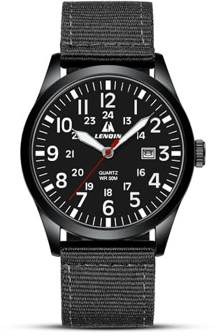 LN LENQIN Uhren Herren Herren Uhr Militär Uhr 30M wasserdichte Armbanduhr Herren Analog Quarz Uhren für Männer mit Datum Feld Uhr Nylon Band Armee Taktische Sportuhr