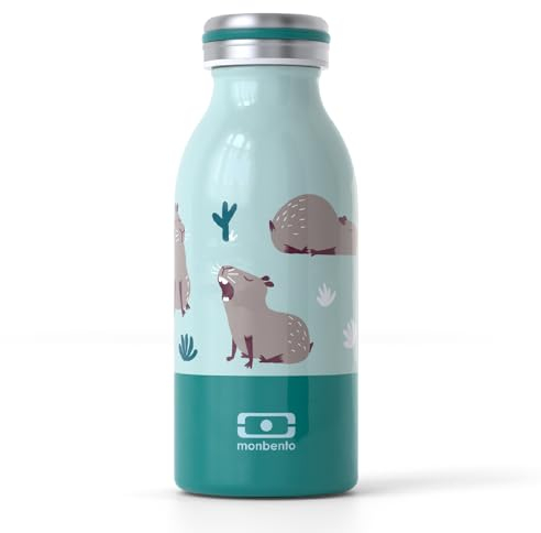 monbento - Petite Gourde Isotherme MB Cooly Capy - Capybara - Petite Gourde Hermétique pour Enfant Idéal pour Ecole et Parc - Sans Bpa - Bleu Vert