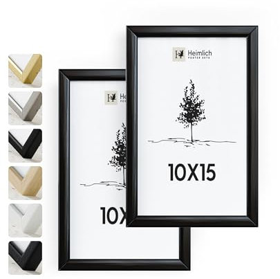 Heimlich® - Bilderrahmen - 10x15 cm, Aluminium, Metall, Schwarz, 2er-Pack - Kleine Bilderrahmen mit Folienabdeckung - Wandmontage oder Tischaufsteller