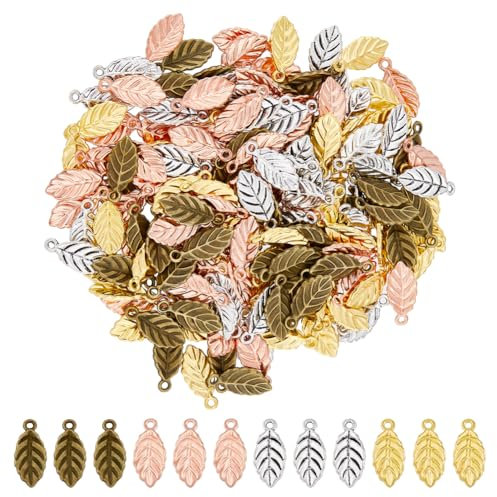DICOSMETIC 160 Stück 4 Farben Blatt Charms Legierung Blatt Anhänger Roségold Antik Bronze Silber Herbstblatt Charms Natur Schmuckherstellung Anhänger Für DIY Handwerk, Bohrung: 1 mm