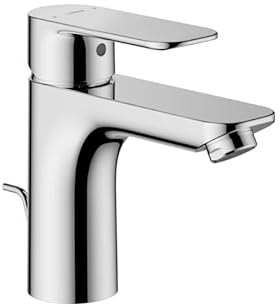 HANSA BASIC XL Waschtischarmatur I Einhebelmischer Waschbecken mit Temperatur & Mengenbegrenzer | XL-Size für mittelgroße bis große Bäder | Ablaufgarnitur mit Zugstange | Wasserhahn Badezimmer | Chrom