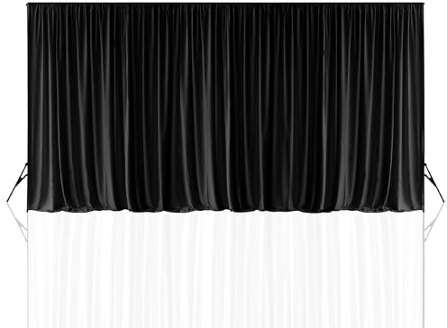 WedDecor Pleated Ice Silk Black Backdrop Decorative Curtain White Background 150GSM Fabric Photography Backdrop Drape for Christmas, Wedding, Party, Birthday & Baby Shower, 3 Metres x 6 Metres