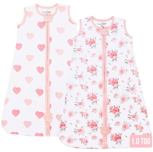 Baby Schlafsack 1.0 TOG, Bio-Baumwolle Baby tragbare Decke mit Zwei-Wege-Reißverschluss, Swaddle Transition, Schlafsack für Neugeborene Kleinkind Kleinkind Junge Mädchen, 2-Pack, 18-24 Monat