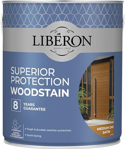 Libéron Superior Protection Woodstain - 8-Year Guarantee - Durable Weather Protection - UV-Resistant - Water-Repellent - Quick-Drying - Medium Oak - 2.5 litres