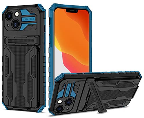 Knoowcase for iPhone 13 Case Military Grade Shockproof Phone Case with Kickstand Detachable Card Holder Heavy Duty Protective Hard PC Shell Soft TPU Bumper Cover for iPhone 13, Blue