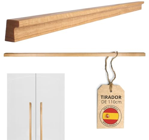 WOODENLAND TIRAWOODbyTWR ® Pomos y Tiradores de Madera para Armarios y Muebles - Tiradores Cocina y Dormitorio - Roble Barnizado con Tornillos Incluidos. MEDIDAS 200-1100 MM (1100)