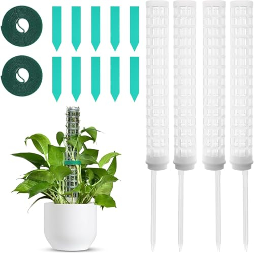 Aiuto per l'arrampicata Monstera, bastoncino di muschio Monstera, supporto per piantare piante di edera da giardino, bastoncino di muschio da 100 cm, 4 pezzi, cinturino Monstera 10 etichette