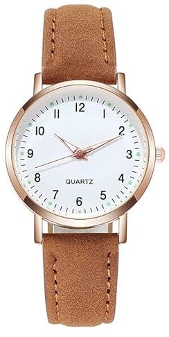 LIWEARE Damenuhr, Damen Analog Quarz Uhr mit PU-Leder Armband, Uhren Damen Einfache Business Klassische Armbanduhr Lässig Quarzuhr Leuchtuhr (Braun)