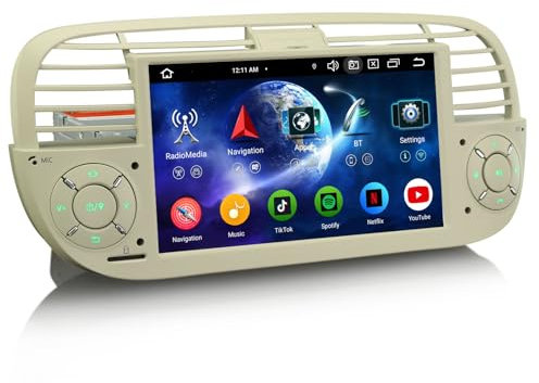 Erisin 8-Core Android 14 4GB+64GB Autoradio per Fiat 500/500C/500S/500E 7 pollici IPS Schermo tattile Supporto GPS Navigatore Senza fili CarPlay Android Auto WiFi 4G DAB+ Bluetooth 5.0 DSP Canbus TPMS