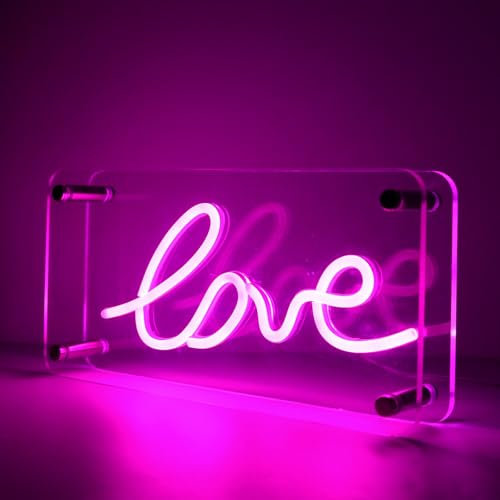 DWOOKE Panneau néon Love rose à LED à intensité variable, alimenté par USB pour décoration murale et de table, panneaux LED en acrylique double couche, décoration pour la Saint-Valentin, Noël, mariag