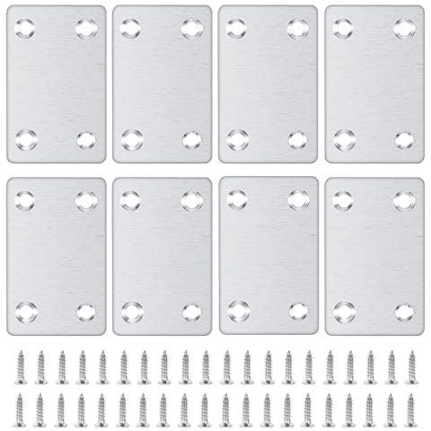 Luabue 10Pcs Mending Plates 60x38mm Flat Brackets for Wood, Stainless Steel Joining Plates for Wood, Furniture Repair Fixing Plates Flat Metal Brackets Repair Connector with Screws and Holes
