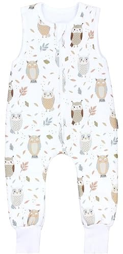 TupTam Schlafsack mit Füßen – Ganzjahresschlafsack Baby 2.5 TOG aus Baumwolle, OEKO-TEX zertifiziert, Farbe: Eule Beige Pastellblau, Größe: 104-110