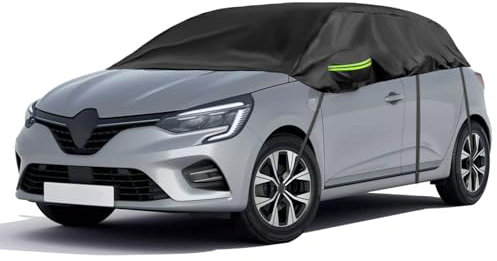 Opaltool Halbgarage für Hatchback 2005-2023 Renault Clio, Schwarz Maßgeschneidertes Autogarage Softtop Halbabdeckung mit Verstellbaren Haken und Ohrkappen