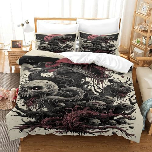 QPIRINMEX 3D Printed Metal Music Duvet Cover Set with Zipper Closure 3 Pieces Bedding Set with Pillowcases,Soft Microfiber Gothic Quilt Cover for Home Decro Super King（260x220cm）