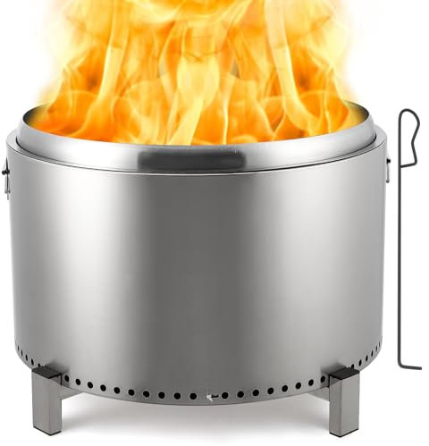 Raucharme Feuerstelle für den Außenbereich, 68,6 cm, Edelstahl, rauchfreies Lagerfeuer, ideal für Hinterhofversammlungen, Camping-Abenteuer und Picknicks, inklusive Feuerhaken