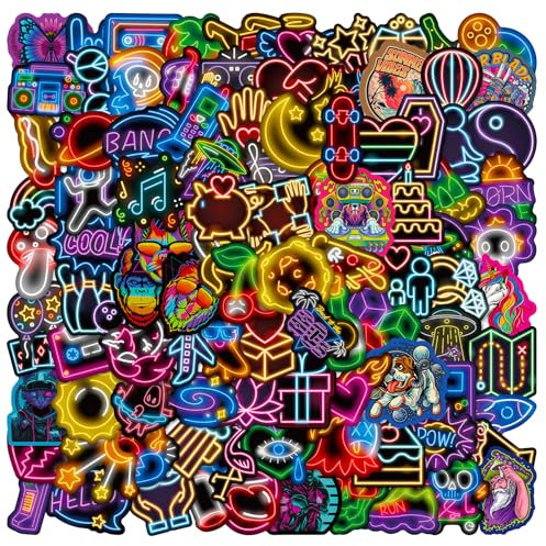 Duronge 100 Stück Aufkleber Wasserdichte, Cool Neon Sticker Set, Vinyl Aufkleber, DIY Aufkleber, Sticker für Skateboard, Laptop, Koffer, Helm, Motorrad, Auto, Fahrrad, Wasserflasche