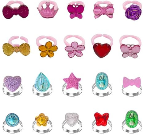 HDGSAFD 10 Stück Metallringe Und 10 Stück Kunststoffringe, Kinderschmuck, Mädchen-Anziehzubehör, Niedliche Cartoon-Ringe