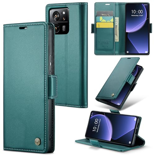 Rerzoiro Cover per Xiaomi 13T/13T Pro Custodia Portafoglio [Blocco RFID] Premium Pelle PU Wallet Case Flip Libro con Porta Carte Slot Supporto Flip Case per Xiaomi 13T/13T Pro, Blu-verde