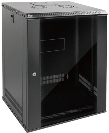 Tecmojo 15U Wall Mount Server Cabinet IT Network Rack Enclosure Lockable Door and Side Panels Black, 450mm Depth, Standard Glass Door, for 19 IT Equipment, A/V Devices, Flat Package