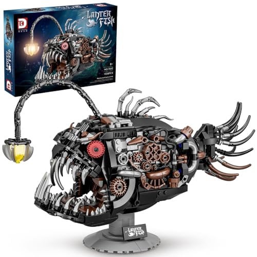 DUANT Mechanical Creation Series Laterne Fisch Bauklötze, Cyberpunk Bionic Technology Klemmbausteine Technik, Spielzeug für Erwachsene und Jugendliche mit Displayständer und Namensschild