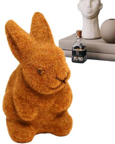 Lueear Beflockte Osterhasen-Figur – flauschige beflockte Hasenfigur, beflockte Tierhase, Osterdekoration für Frühling, Heimdekoration