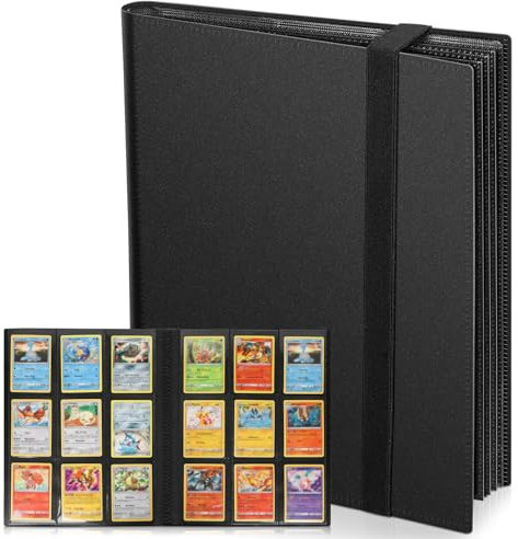 VYYTYYA Sammelkarten Album 24 Blätter 432 Taschen, Seitlich beladbares Sammelalbum Karten, Wasserdichtes doppelseitiges Kartenbuch für Pokemon, Yu-Gi-Oh, MTG, Sportkarten, Spielkarten (schwarz)