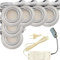 6x IP44 LED Einbauspots 12V, flach, 2,4W, 200lm, Edelstahl gebürstet, inkl. LED-Trafo, 230V Zuleitung mit Stecker, AMP Verteiler, Neutralweiß 4000K, Lochdurchmesser 54-60mm, Plug and Play.