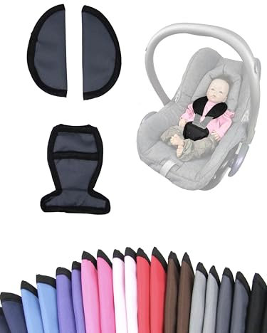 Gurtpolster [Polster-Set für Babyschalen] Autositze Kinderwagen kompatibel mit Maxi Cosi Cabrio Fix Schulterpolster Set 3 Pads Gurtbezüge (Dunkelgrau)