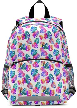 OWFKAY Sac à dos pour enfants préscolaires Sac à dos pour enfants - Sac à dos pour la maternelle, garçons et filles - Motif Monstera coloré, Motif Monstera coloré, M