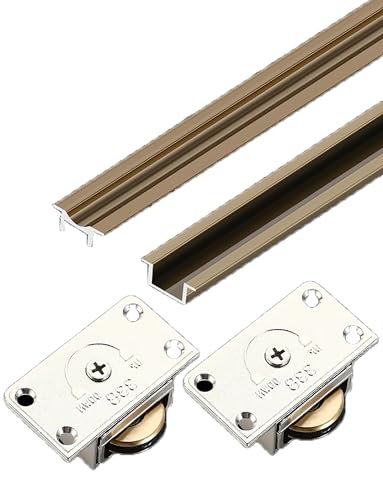 Rails de porte coulissante à glissement fluide, rails en aluminium robustes avec roulettes silencieuses à double bille, compatibles avec les armoires et les placards(80cm)