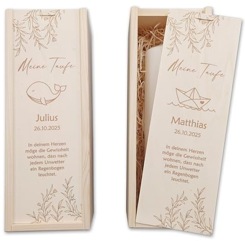 Feenstaub Kerzenbox personalisiert, Aufbewahrungsbox für dicke Taufkerze, gravierte Holzbox mit Namen & Spruch, Verpackung für Kerzen, individuelles Taufgeschenk Patin, Taufkerzenbox Taufspruch