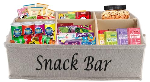 Xbopetda Snacks Box Container, 6 Compartment Snack Tray with Handles, Food Storage Organizer Bins, Trapezoid Storage Basket for Chips Candy Snacks, Snack Bar Station Organizer for Pantry Storage-Khaki