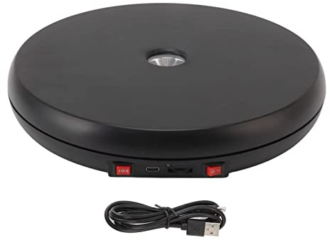 CHICIRIS Elektrische Rotierende Anzeigetisch, 25 cm LED -Licht -Plattentable -Ständer 20 Kg Ladungskapazität, Anti -Schlupf -Pad, 360 ° Drehung, USB -Leistungsanschluss, (Black)