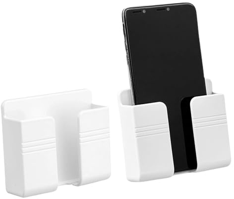 2-Pack Wall Mount Mobile Phone Charger Holder, Adhesive Remote Wall Stand for Kitchen Shower Bed, White
