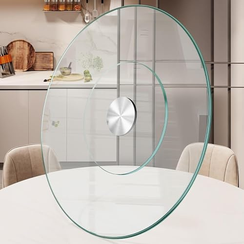 GSKDZG Drehteller Aus Gehärtetem Glas Lazy Susan Für Esstisch Tischplatte Drehplatte 60cm 70cm 80cm 90cm 100cm Große Drehplatte, Transparent(60cm (24inch))