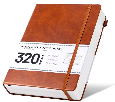 CAGIE Notizbuch A5 Liniert 320 Seiten Dickes Tagebuch Hardcover Journal Notizblock Leder Notizbücher Diary für Frauen Männer Mädchen Erwachsene, 14 x 21 cm, Braun