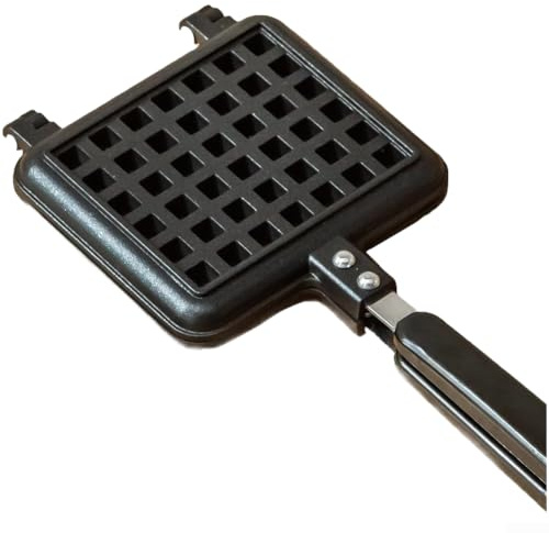 Aprilsunnyzone Compact Kitchen Waffle Maker for Heart Shape Waffles, Iron Material with Alloy Rivet Handle, Suitable for Various Stovetops, Portable with Hanging Hook (A)
