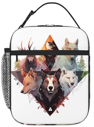 fdgbnm Lunchtasche mit Wölfen und Rentieren, isolierte Lunchtasche, Thermotasche mit Taschen für Arbeit, Schule