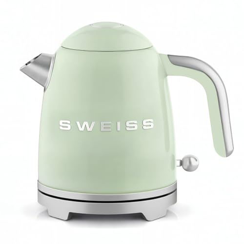 SWEISS Bollitore elettrico vintage KTS7, 1 L, acciaio inossidabile,compatto,pratico, 1200 W, ebollizione rapida, indicatore livello dell'acqua graduato,spegnimento automatico,base girevole 360°, verde