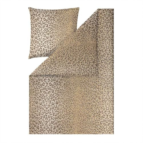 ESTELLA Bettwäsche Lionel | beige | 155x220 cm + 80x80 cm | seidig-glänzende Oberfläche | pflegeleicht & trocknerfest | atmungsaktiv & anschmiegsam | 100% Baumwolle