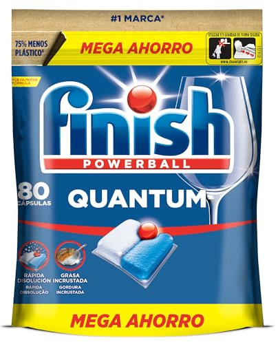 Finish Quantum All in 1 Pastillas para lavavajillas - 80 cápsulas | Pastillas eficaces contra la grasa incrustada, ofrecen disolución rápida. Detergente para lavavajillas Finish
