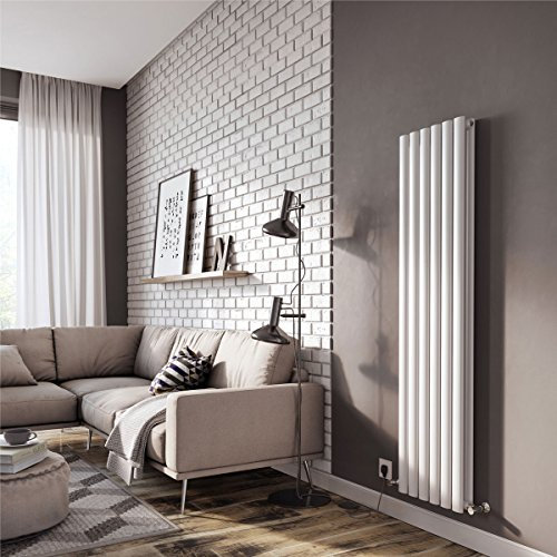 The Bath People 24534 Ingarsby Double Panel Vertical Column Curved Design Radiator 1500 x 350-White